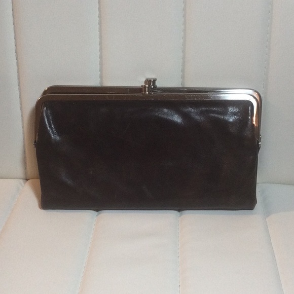 EUC Dark Brown Hobo Lauren Wallet Clutch with Silver Trim - Picture 1 of 16
